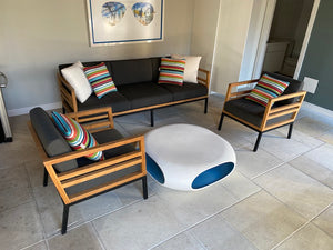 3 Piece 'Mamagreen' Zudu Teak Outdoor Patio Conversation Set + Coffee Table (Sunbrella Cushions)