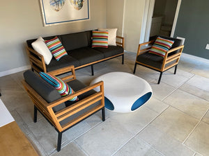 3 Piece 'Mamagreen' Zudu Teak Outdoor Patio Conversation Set + Coffee Table (Sunbrella Cushions)