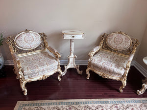 Pair of Antique French Regency White Carved Armchairs