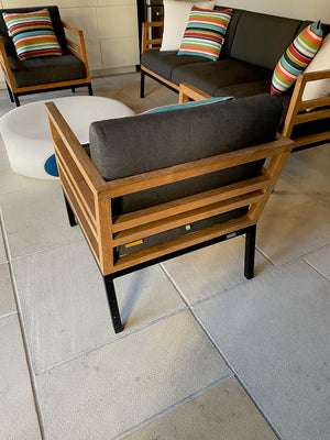 3 Piece 'Mamagreen' Zudu Teak Outdoor Patio Conversation Set + Coffee Table (Sunbrella Cushions)