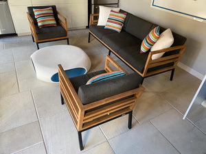 3 Piece 'Mamagreen' Zudu Teak Outdoor Patio Conversation Set + Coffee Table (Sunbrella Cushions)