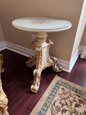 Pair of Antique French Regency White Carved Side Tables