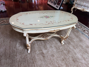 Antique French Regency White Carved Coffee Table