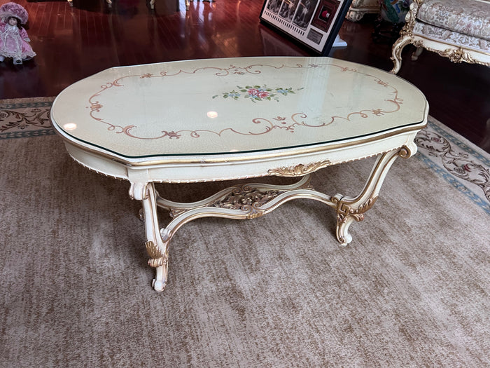 Antique French Regency White Carved Coffee Table