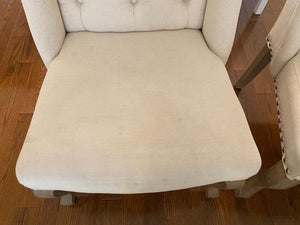 2 Beige Tufted Wingback Upholstered Chairs