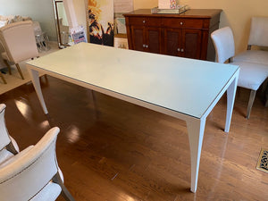 Modern White Dining Table with Custom Cut Glass Top