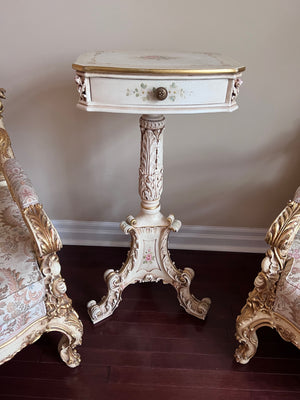 Antique French Regency White Carved Pedestal Table Table