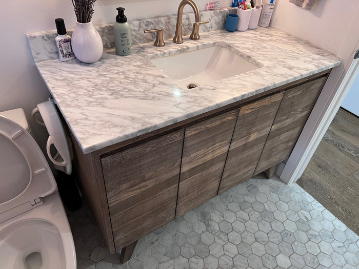 49" Vanity- Single Sink- Grey Teak, Carrara Marble (*Retail $2995)