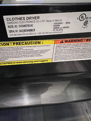 Samsung DVE54M8750V/AC Dryer + Samsung WA54M8750AV/A4 Top Load Washer