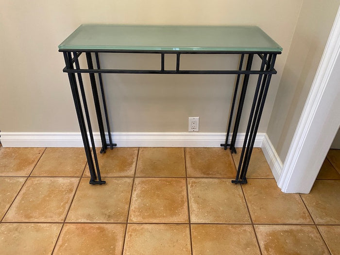 Small Glass Top, Metal Base Console Table