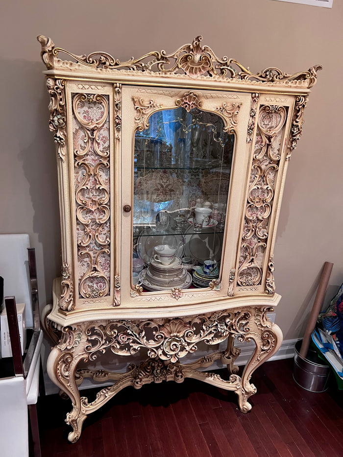 Antique French Regency Large White Carved Cabinet