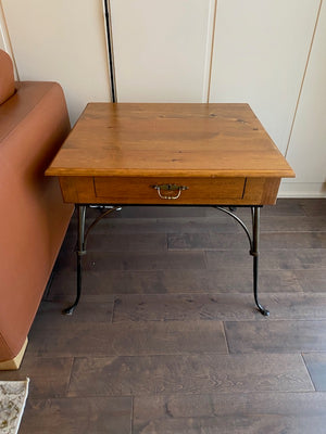 Wood Side Table, Metal Base