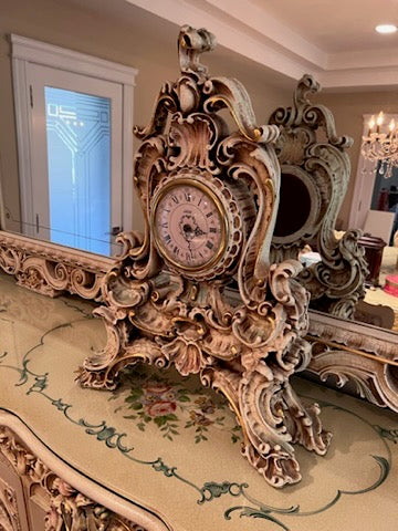 Ornate Antique White Carved Mantle Clock