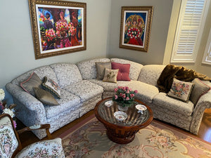 White & Grey Feather Patterned Sectional Sofa