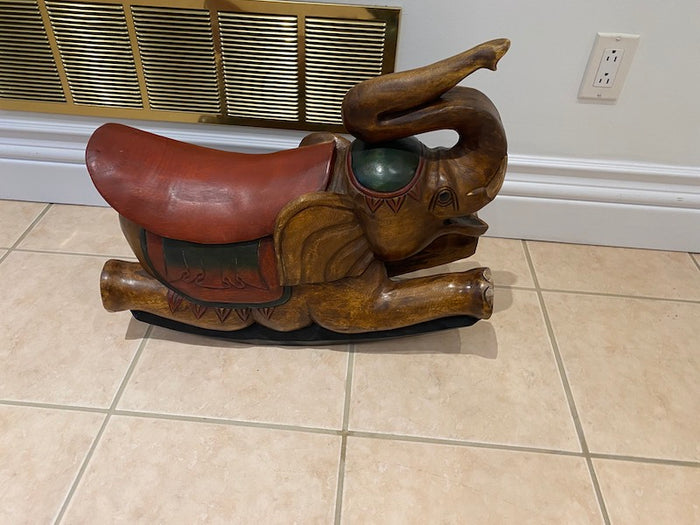 Wood Carved Elephant Kid's Rocker