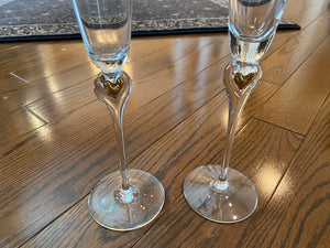 2 Champagne Glasses with Gold Trim