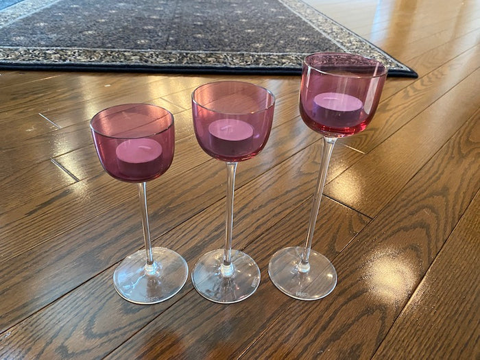Set of 3 Glass Birks Candle Holders