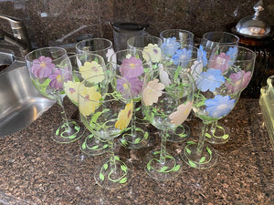 12 Floral Painted Wine Glasses