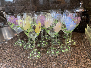 12 Floral Painted Wine Glasses