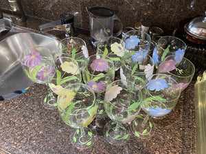 12 Floral Painted Wine Glasses