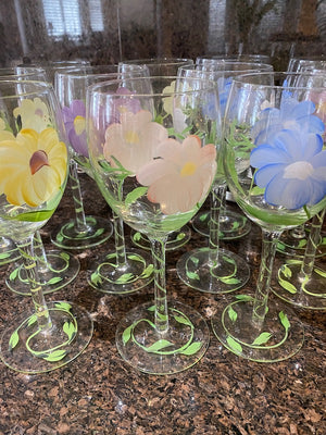 12 Floral Painted Wine Glasses