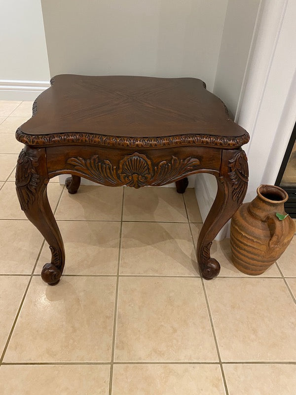 Ornate Carved Wood Side Table