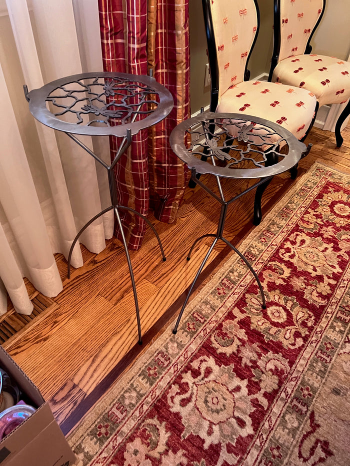 Pair of Artisan Made Metal Accent Tables by Metallic Evolution (Made in Canada)