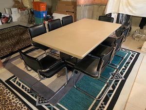 Vintage Double Pedestal Dining Table + 8 "Brunswick Manufacturing Co Ltd" Leather Chairs