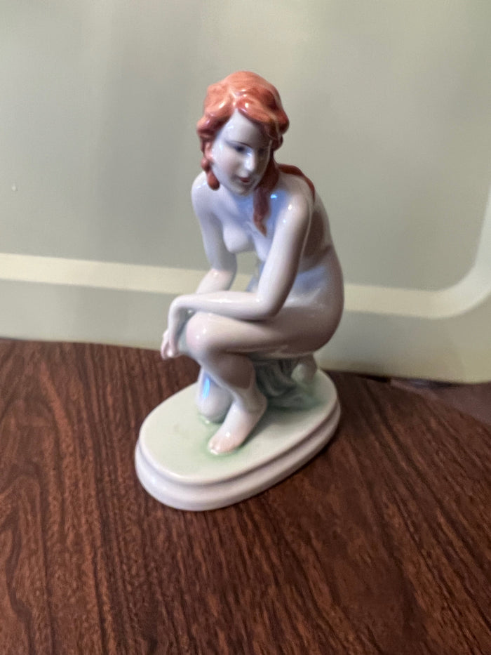 Vintage Zsolnay Pecs Hungary Kneeling Nude Woman Figurine