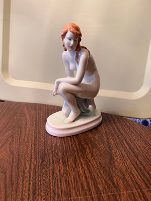 Vintage Zsolnay Pecs Hungary Kneeling Nude Woman Figurine