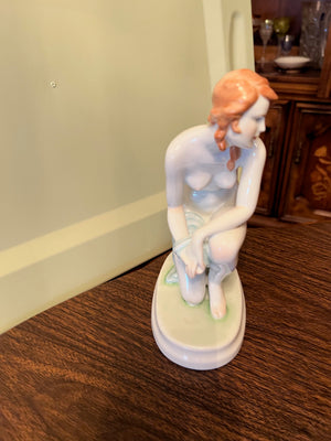 Vintage Zsolnay Pecs Hungary Kneeling Nude Woman Figurine