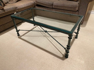 Glass Coffee Table with X Metal Base