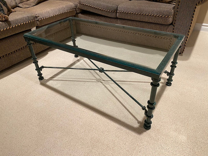 Glass Coffee Table with X Metal Base