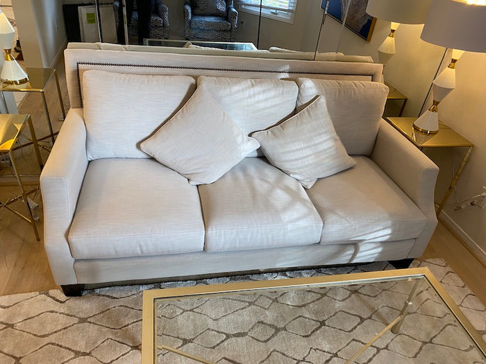 Designer Beige 3-Seater Sofa, Studded Trim