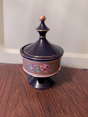 Hand Made G. Florentine Cobalt Blue Lidded Compote Covered Dish- Made in Italy