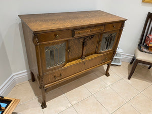 Antique Oak Sideboard, Lead Glass Doors