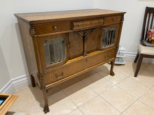 Antique Oak Sideboard, Lead Glass Doors