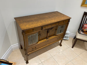 Antique Oak Sideboard, Lead Glass Doors