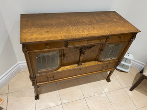 Antique Oak Sideboard, Lead Glass Doors