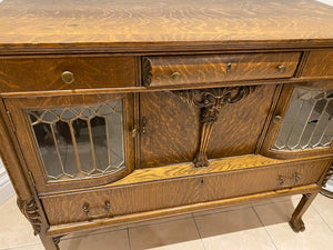 Antique Oak Sideboard, Lead Glass Doors