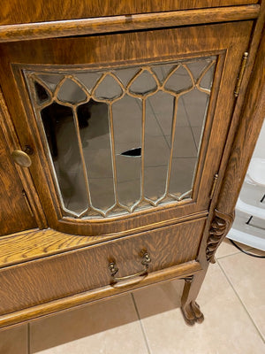 Antique Oak Sideboard, Lead Glass Doors