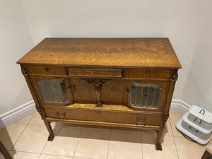 Antique Oak Sideboard, Lead Glass Doors