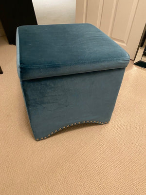 Blue Velvet Storage Ottoman