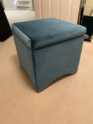 Blue Velvet Storage Ottoman
