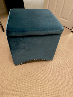 Blue Velvet Storage Ottoman
