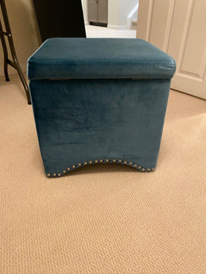 Blue Velvet Storage Ottoman