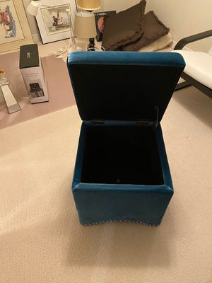 Blue Velvet Storage Ottoman