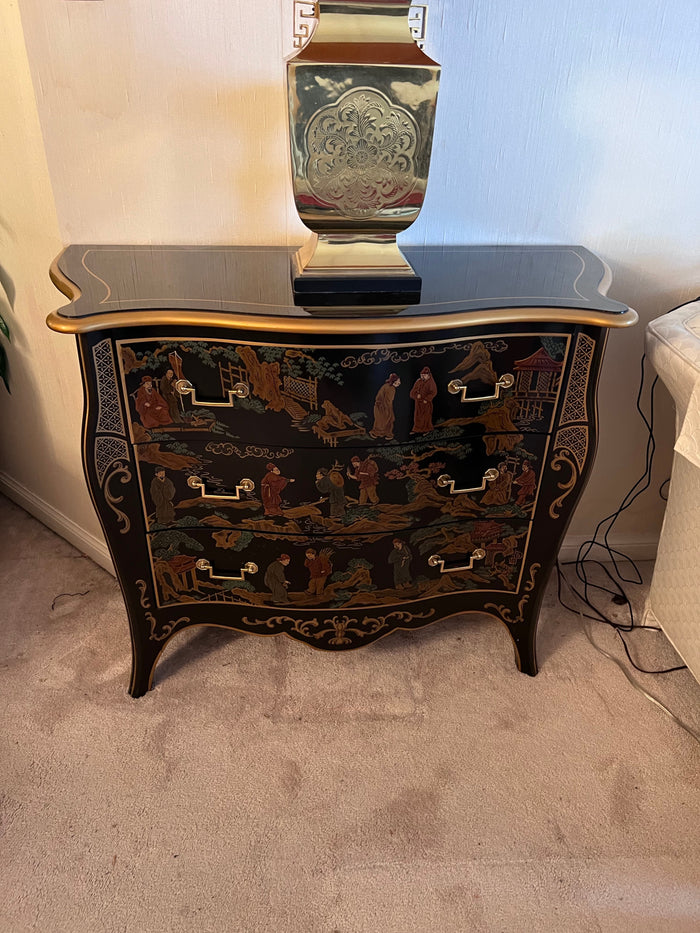 Vintage 'Drexel' Chinoiserie Black Lacquered Chest of Drawers