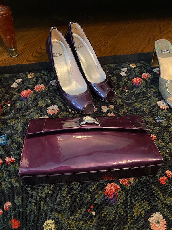 Stuart Weitzman Purple Patent Leather Heels + Clutch- Combo