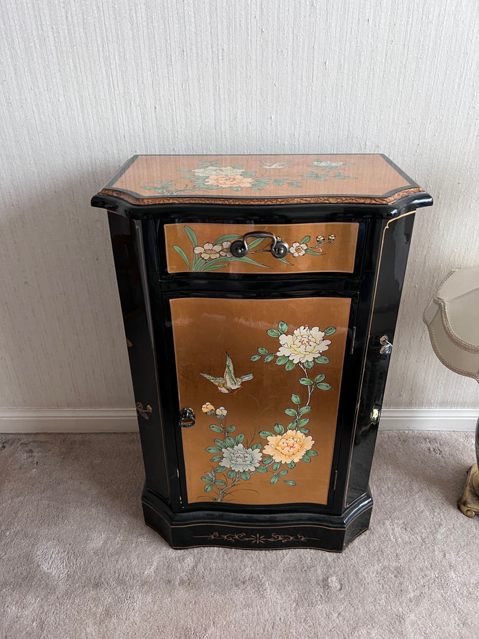 Vintage Small Gold & Black Lacquered Cabinet